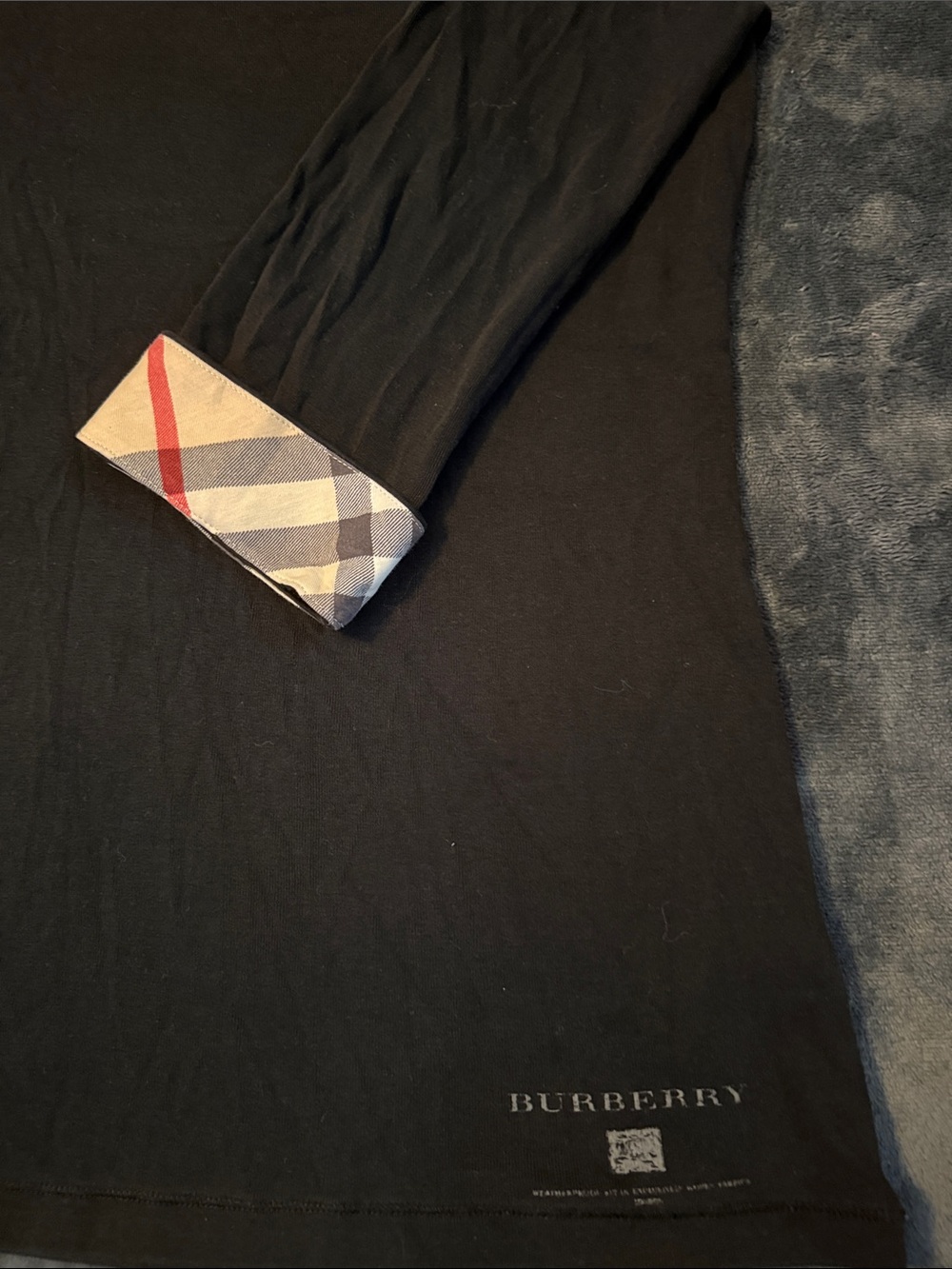 Burberry Black Long-Sleeve Tee with Signature Check Cuff Detail - Picture 3 of 6